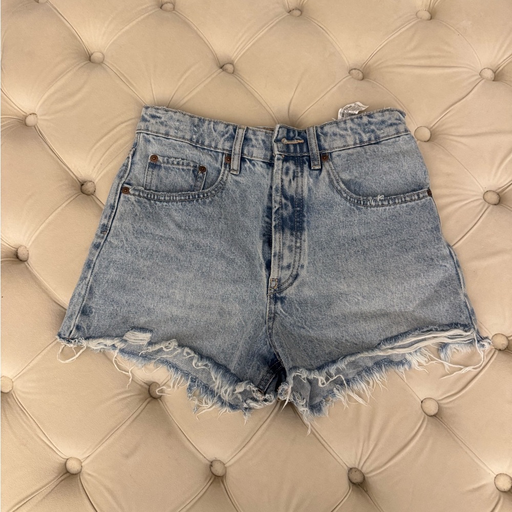 Zara Light Blue Frayed Jean Shorts